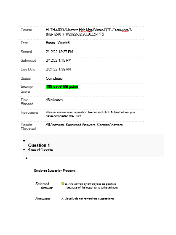 HLTH 4000 Week 6 Final Exam (100 out of 100 Points)